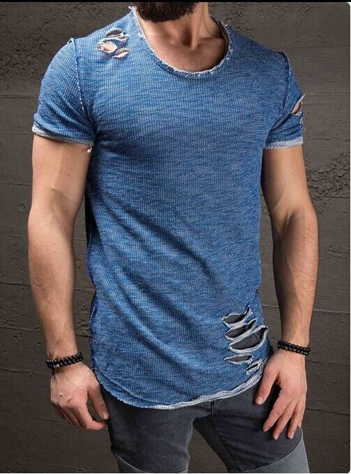 Europe And The United States Short-sleeved T-shirt With Holes 5 Colors 7 Yards
